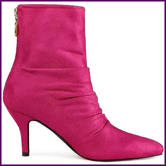 Pointy Toe Stiletto Ankle Boots with Back Zipper, Faux Suede - Picture 8 of 8